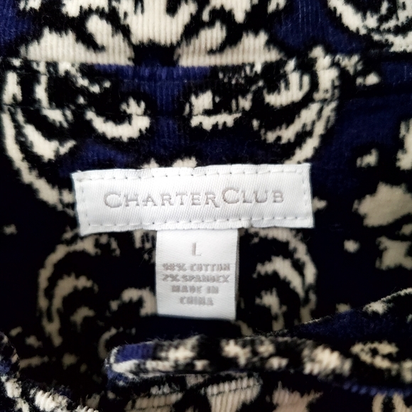 Charter Club Navy Floral Shacket Large Cotton Stretch Fine Corduroy - Picture 3 of 10